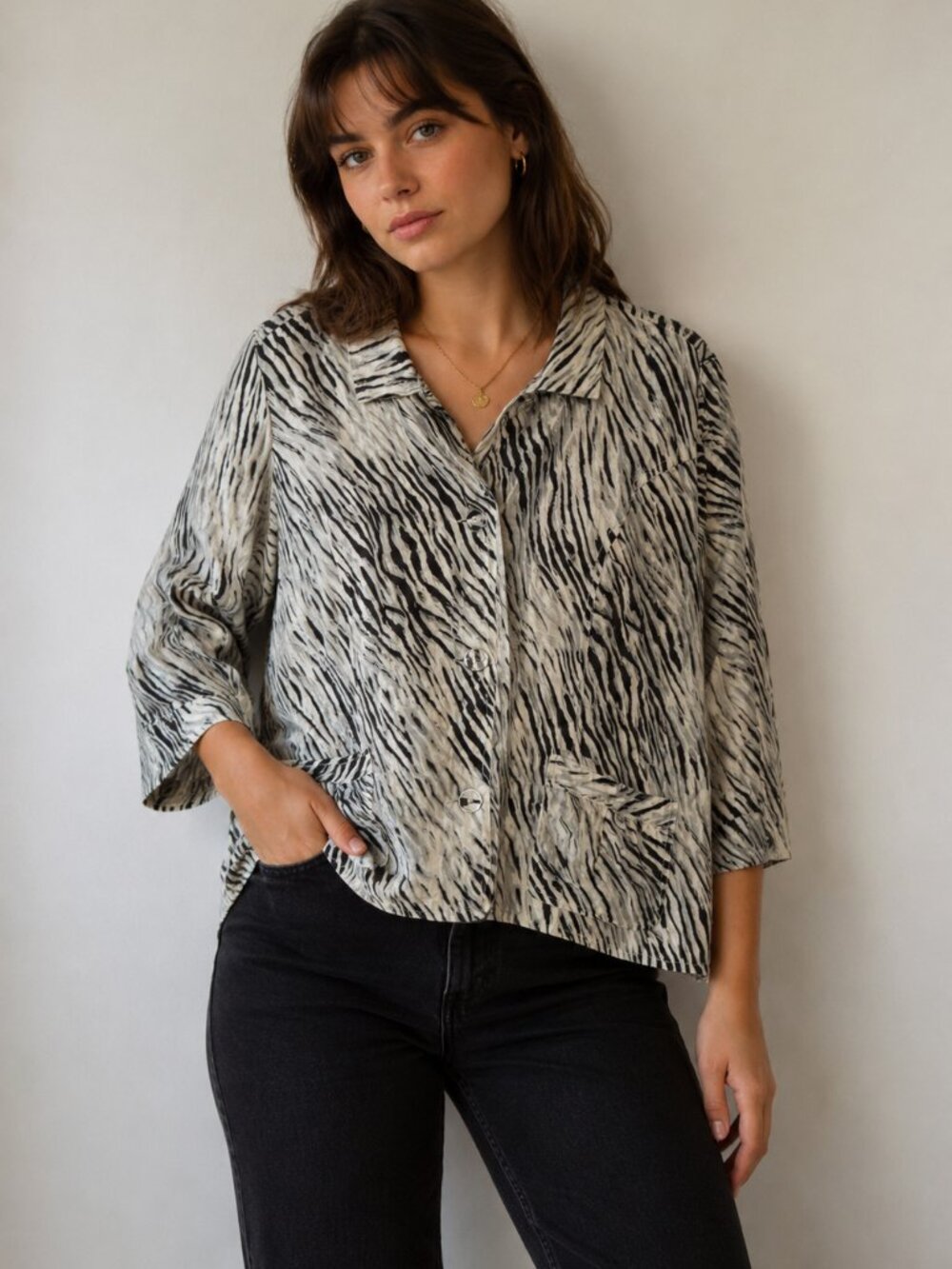Chico’s Zebra Print Cropped Jacket – Women’s Size 3